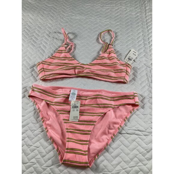 Aerie Womens Striped Bikini Set With Size M Pink/Yellow Pool Beach Vacation NWT - Picture 1 of 5